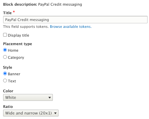 paypal credit messaging block settings